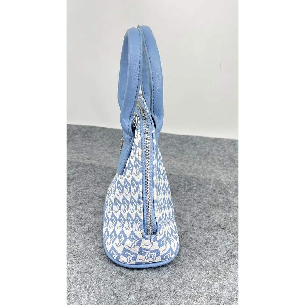 Juicy Couture Blue White Checkered Monogram Mini Dome Satchel Purse Rhinestone